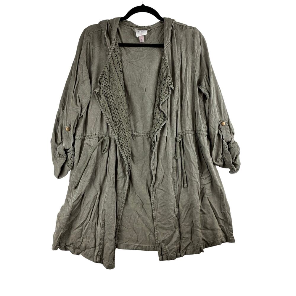 Knox Rose Lightweight Jacket Women's Medium Army Green Lace Boho Hippi Hooded